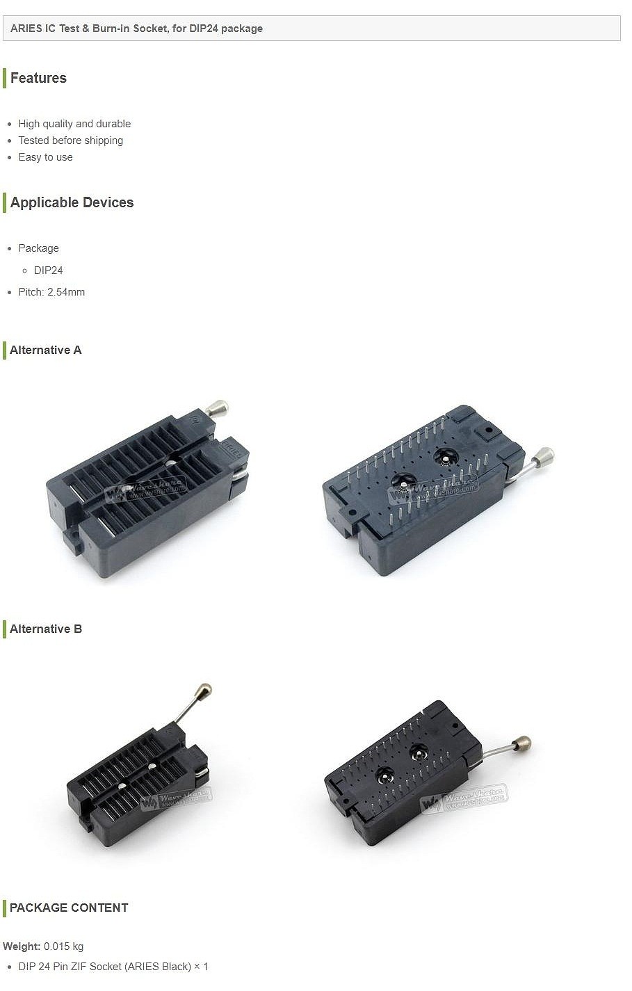 번인소켓 (DIP 24 Pin ZIF 소켓 (ARIES Black))_상세페이지