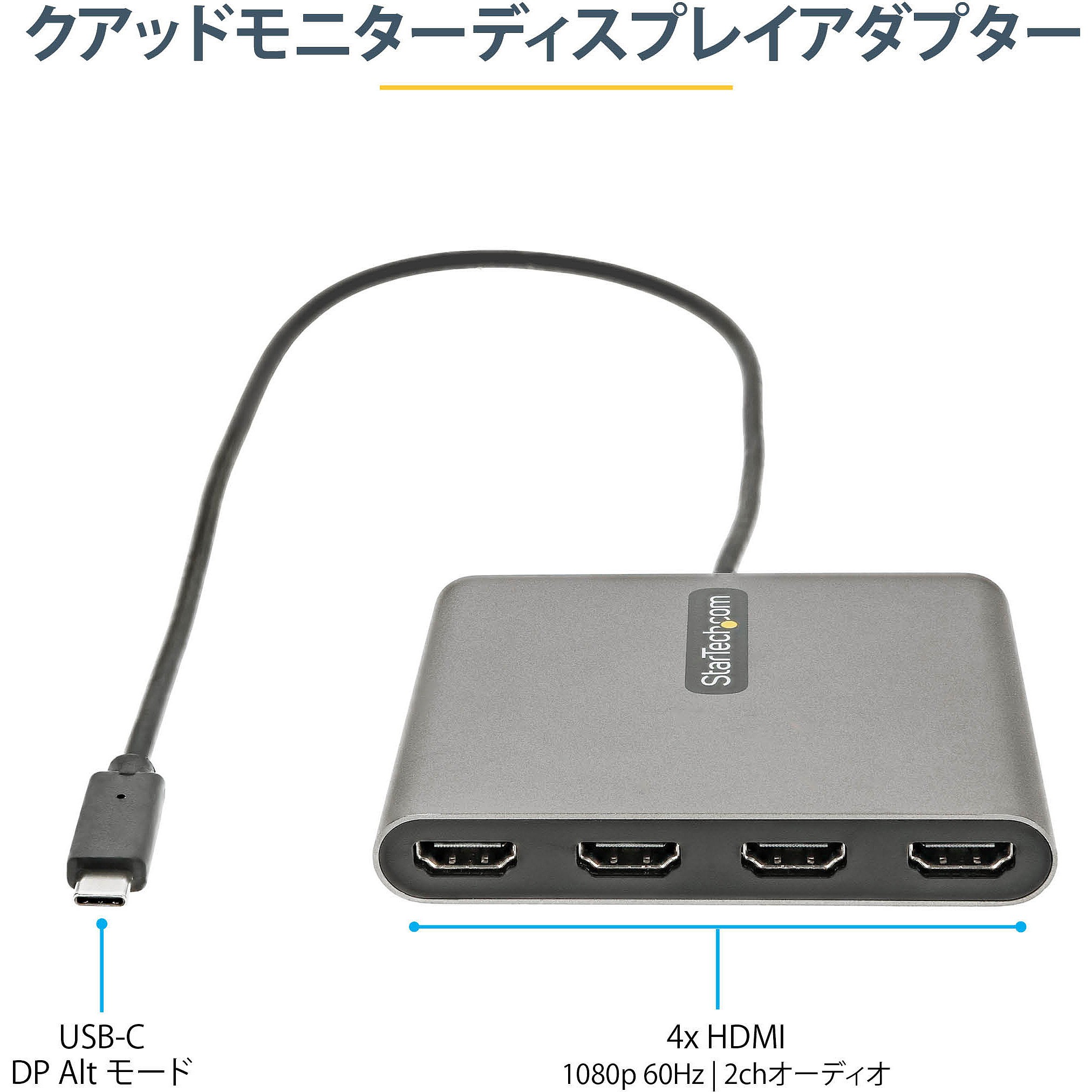 USB-C 연결 쿼드 HDMI 디스플레이 변환 어댑터/USB-C - HDMI 4 출력 컨버터/1080p 60Hz/HDMI 증설 어댑터_상세페이지