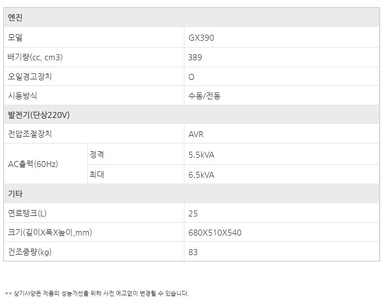 산업용 발전기 (KG5500EX/5.5KW)_상세페이지