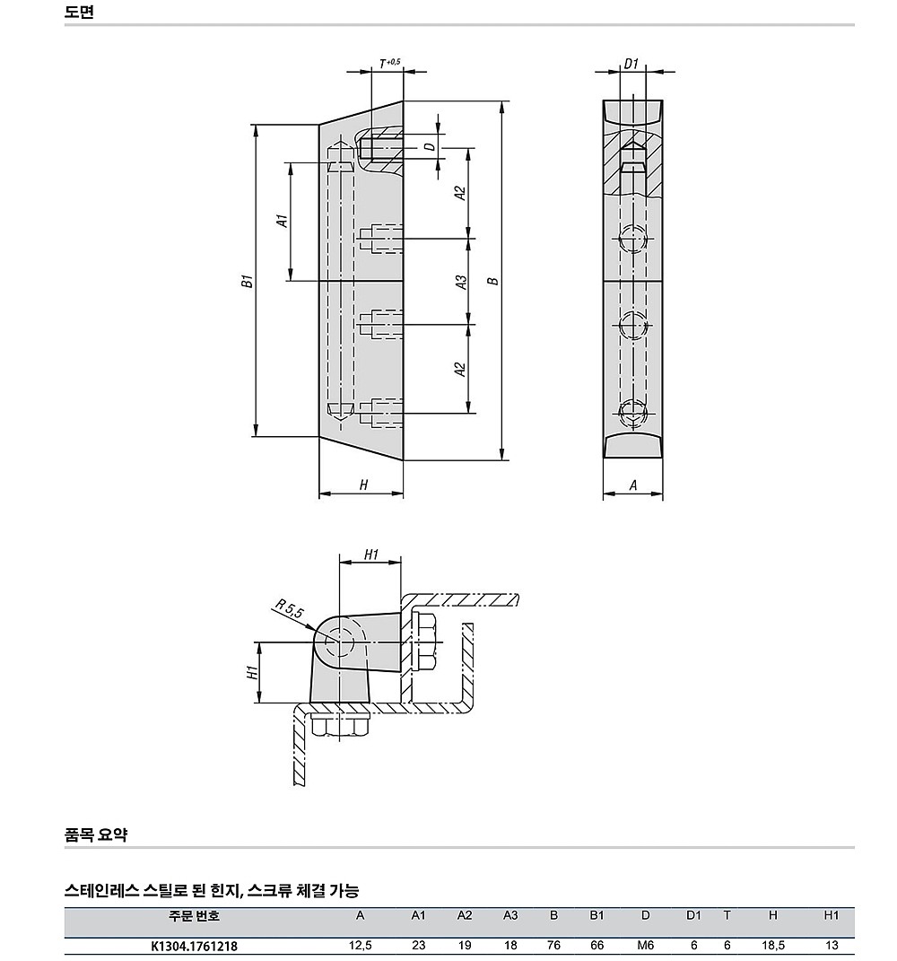 스테인리스 스틸로 된 힌지, 스크류 체결 가능_상세페이지