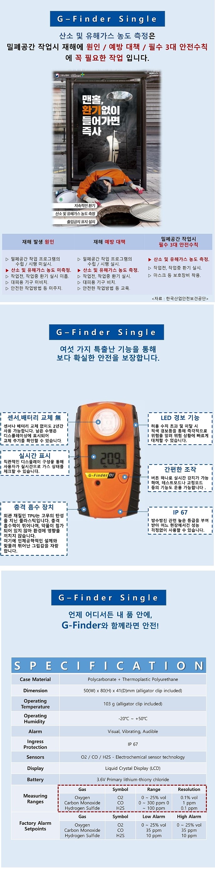 싱글채널 휴대용 가스감지기 (CO/H2S)_상세페이지