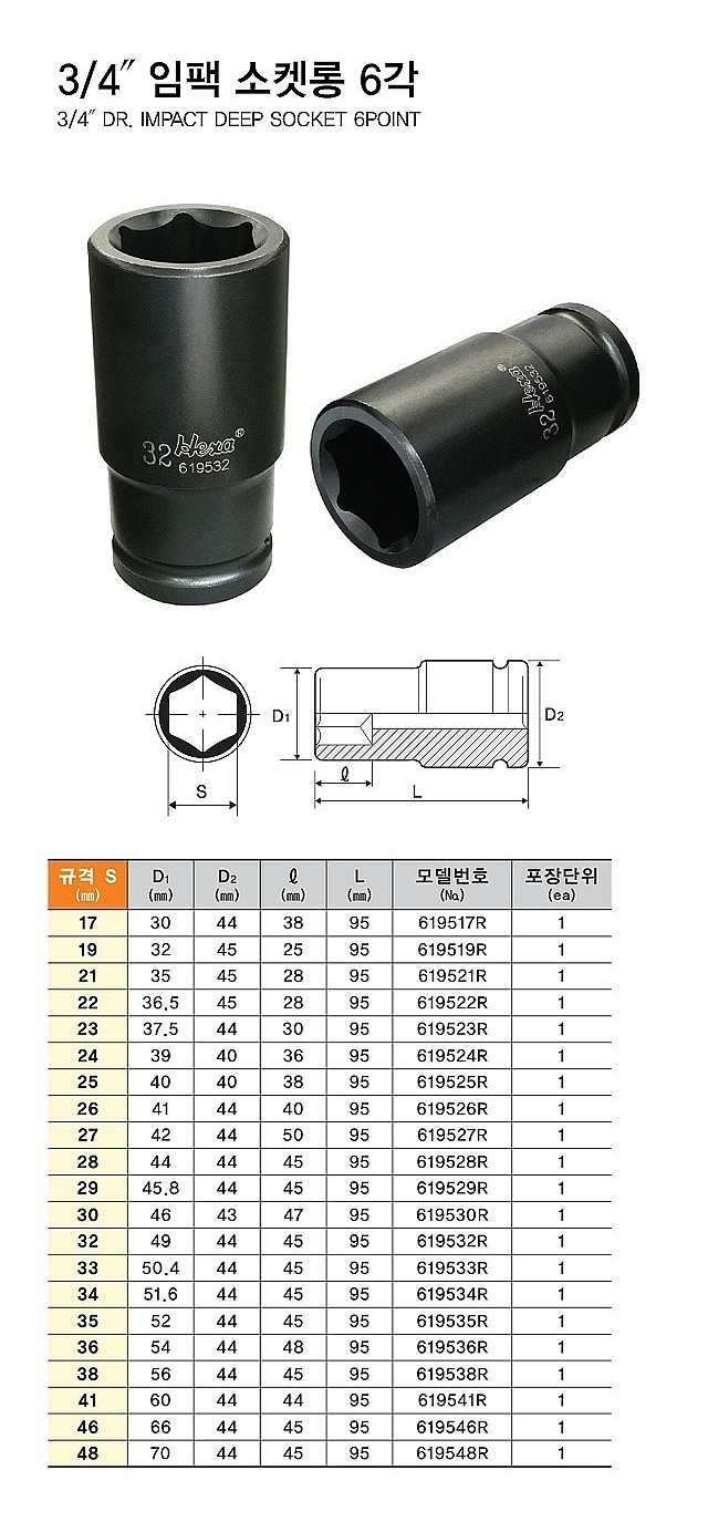 3/4인치 임팩 6각 롱 소켓 (6195-R)_상세페이지