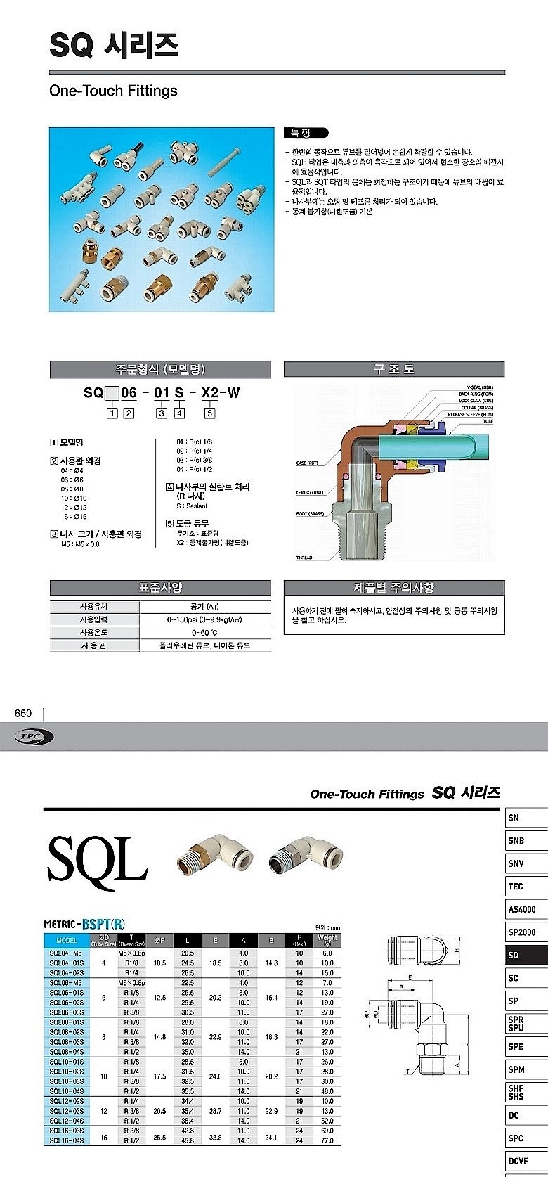 원터치 피팅 (SQL Series, 엘보유니온)_상세페이지