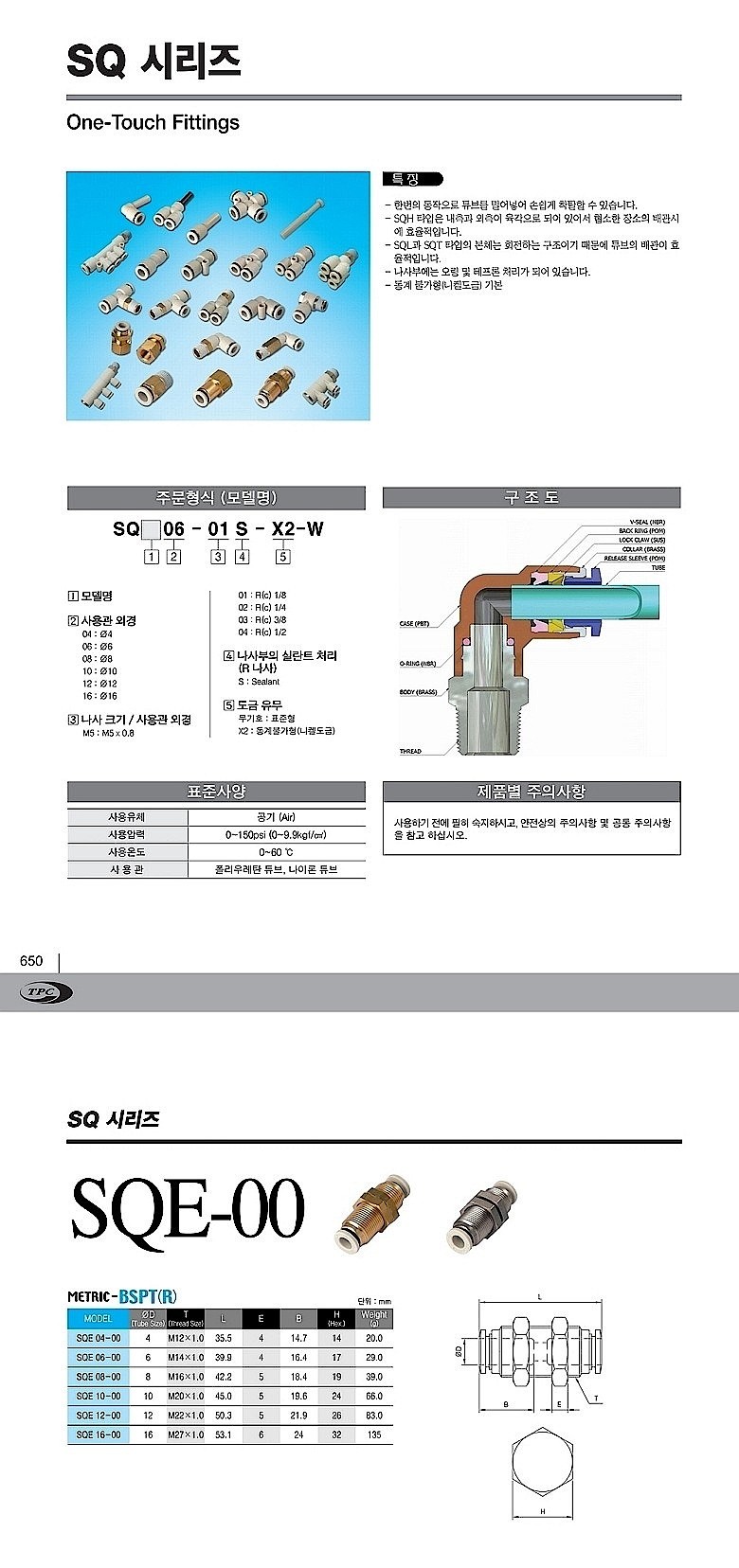 원터치 피팅 (SQE-00 Series, 판넬용 유니온)_상세페이지
