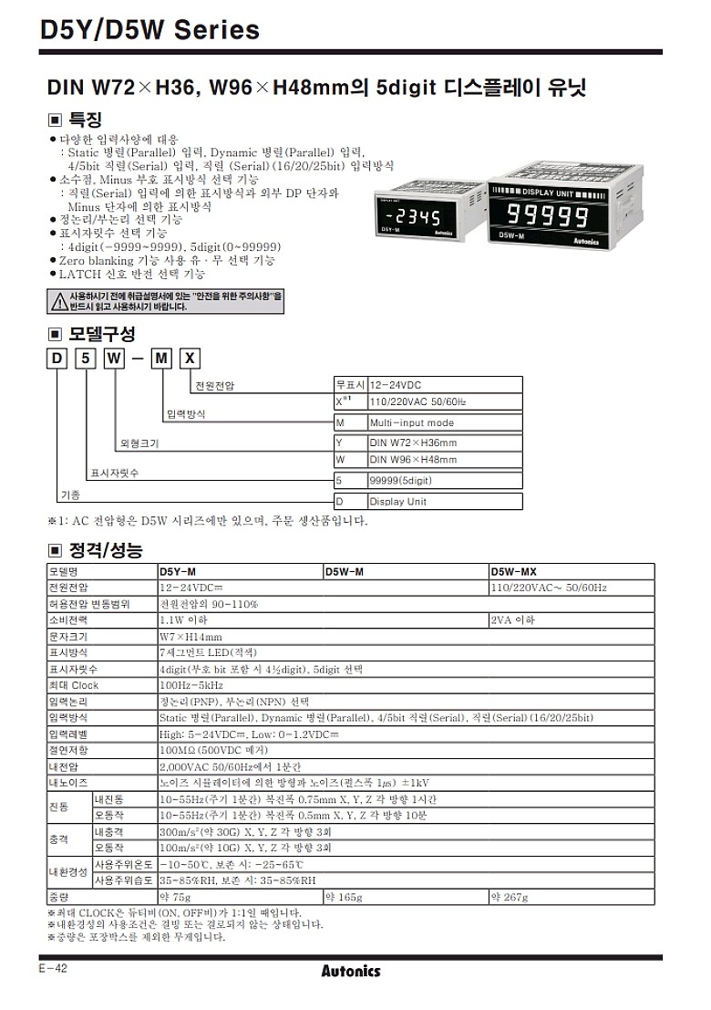 판넬 취부형 5digit 디스플레이 유닛(D5Y/D5W Series)_상세페이지