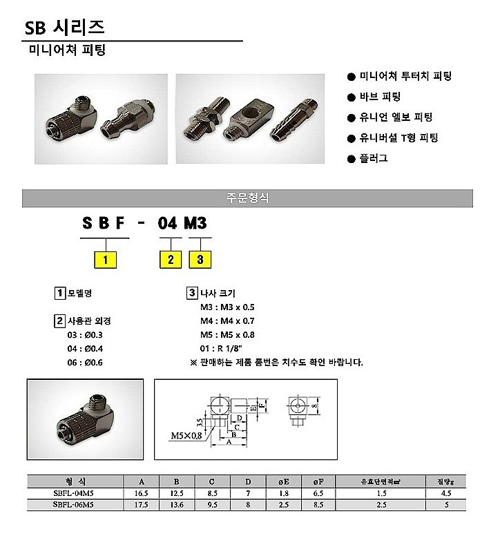 미니어쳐 피팅 (SBFL Series, 투터치엘보)_상세페이지