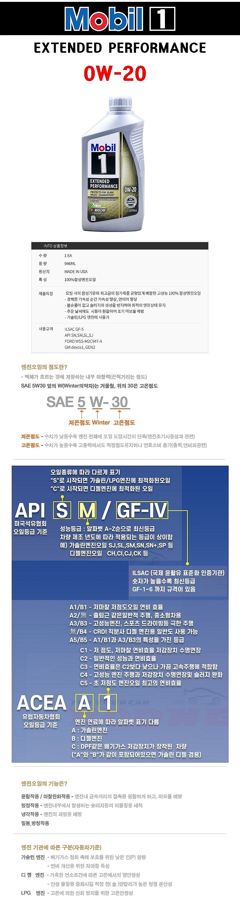 가솔린/디젤 EXTENDED PERFORMANCE 합성 엔진오일 (0W-20)_상세페이지