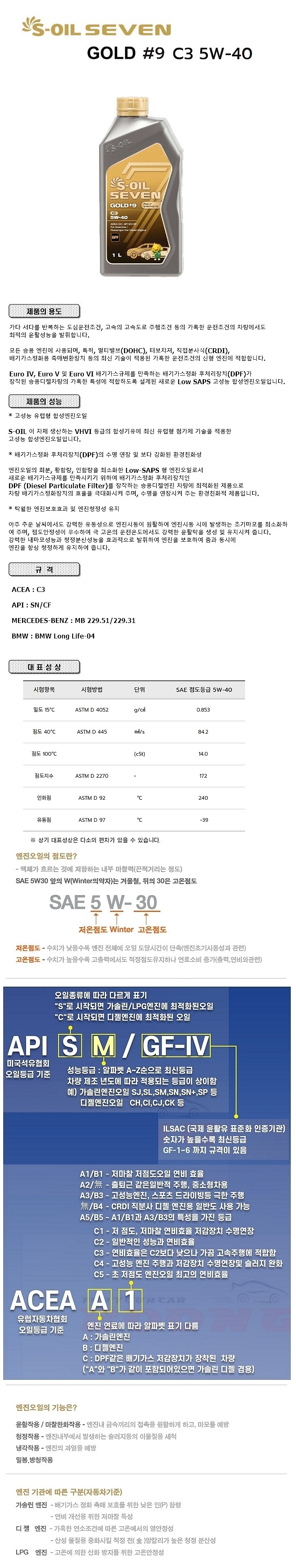 가솔린/디젤 7GOLD #9 C3 합성 엔진오일 (5W-40)_상세페이지