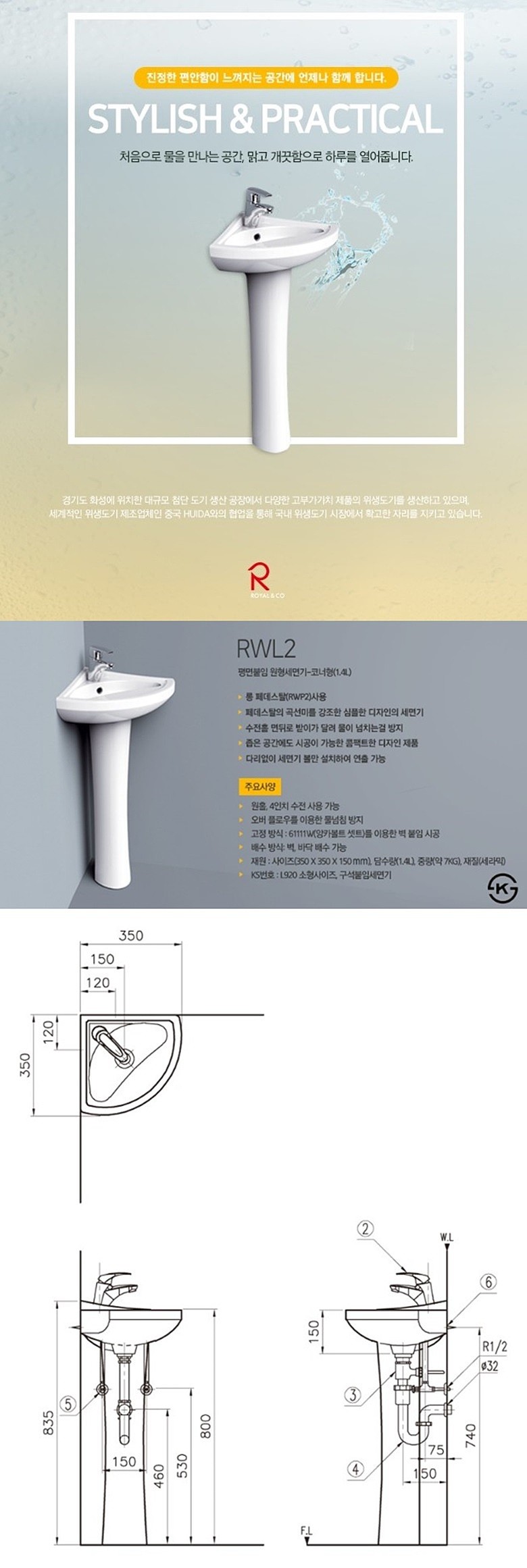 코너형 평면붙임 원형세면기 (RWL2)_상세페이지