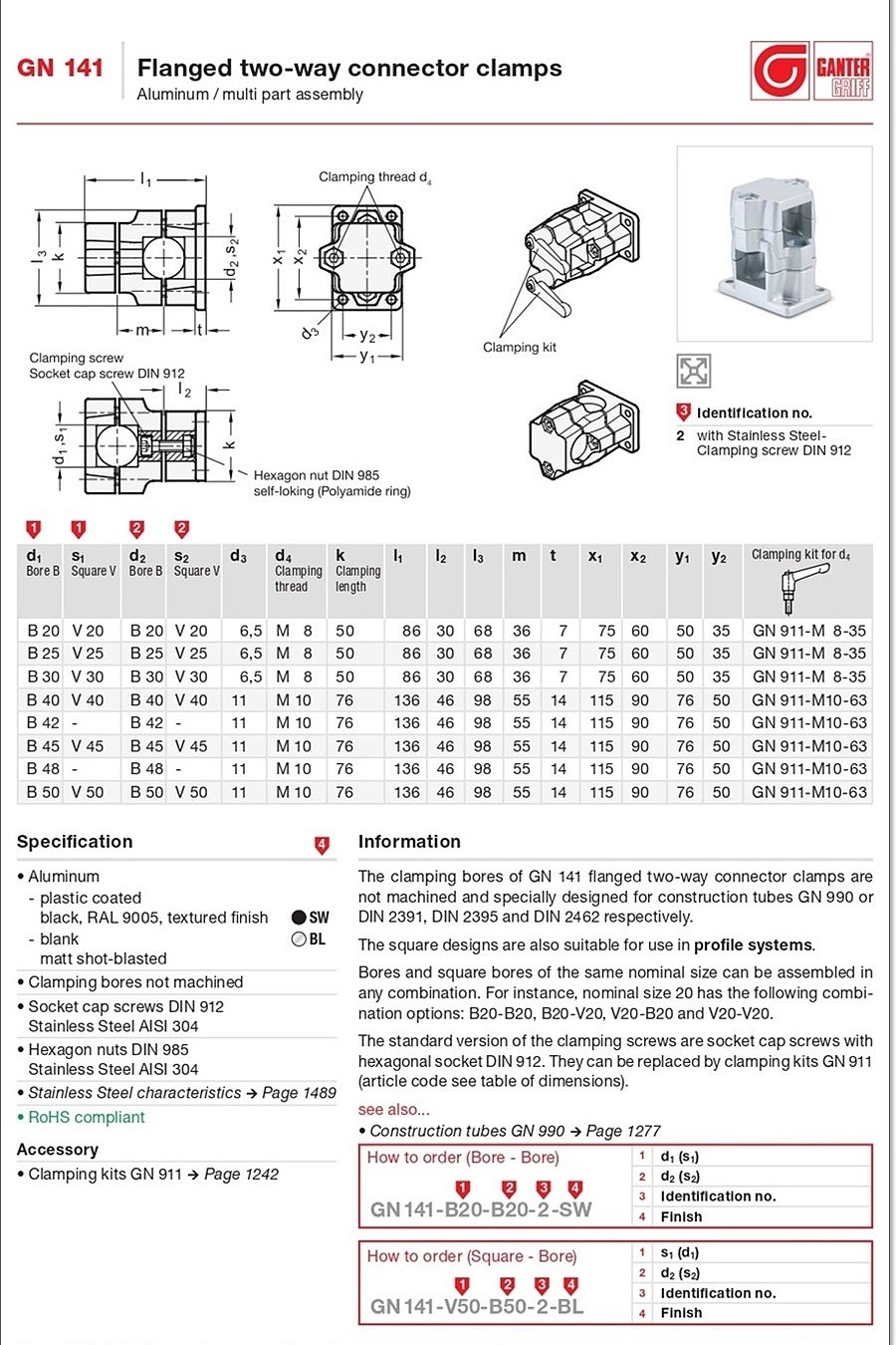 Flanged two-way connector clamps (GN 141)_상세페이지