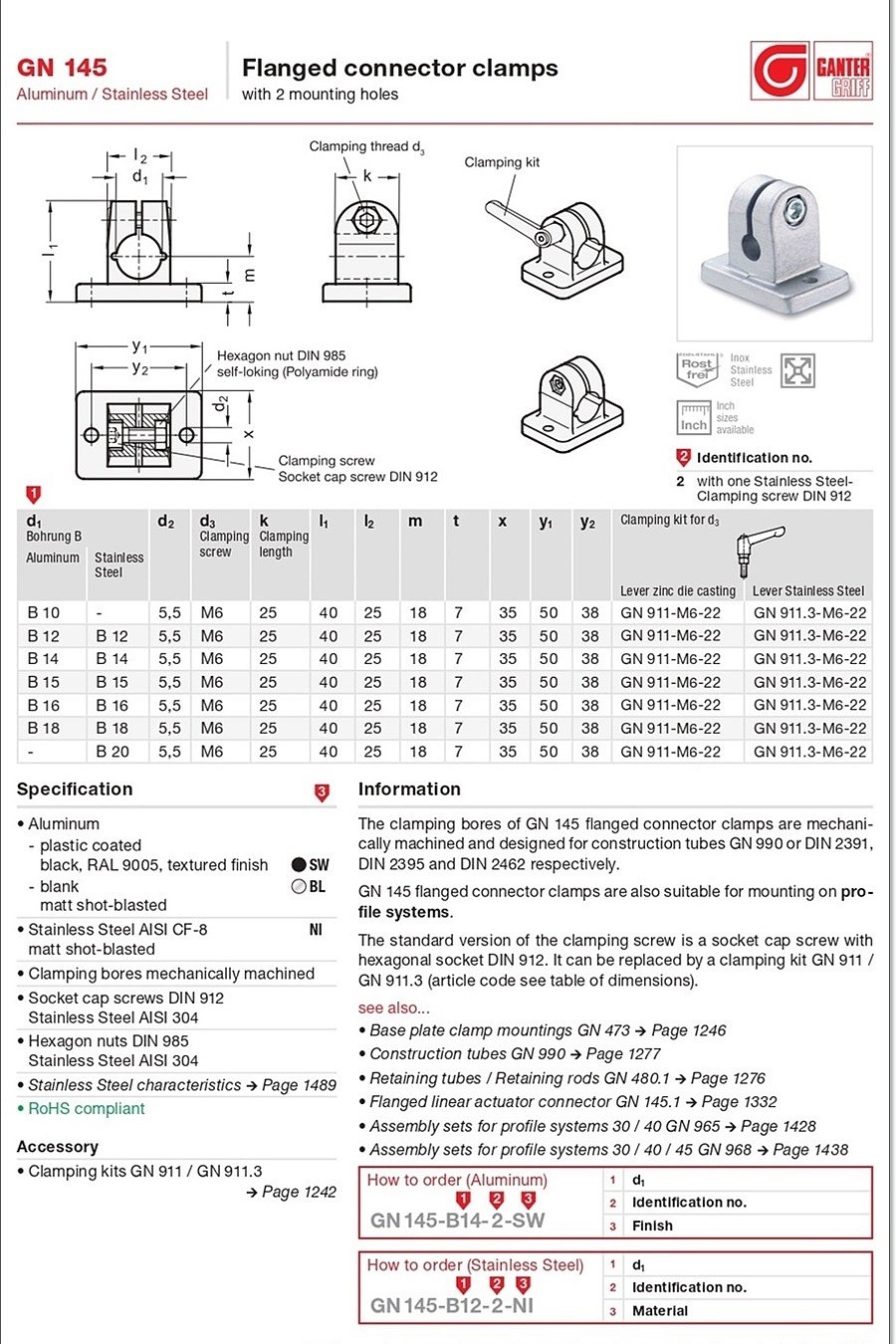 Stainless Steel Flanged connector clamps (GN 145)_상세페이지