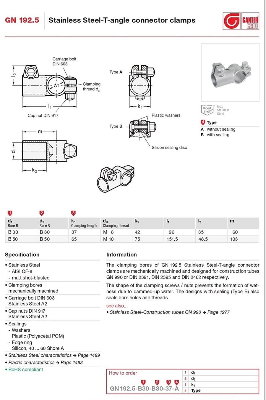 Stainless Steel T-Angle connector clamps (GN 192.5)_상세페이지