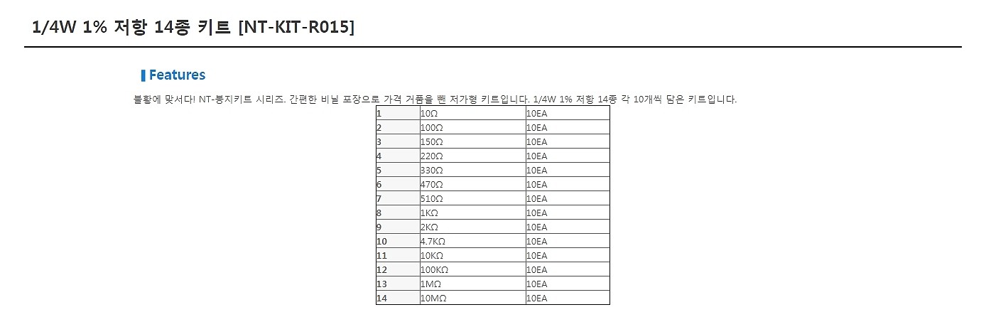 1/4W 저항 14종 키트(NT-KIT-R015)_상세페이지