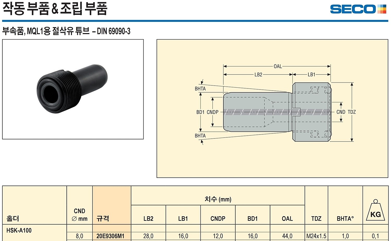HSK MQL1용 절삭유 튜브_상세페이지