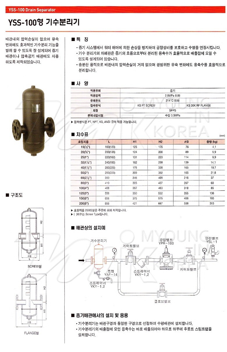 기수분리기 (YSS-100/플랜지식/20K)_상세페이지
