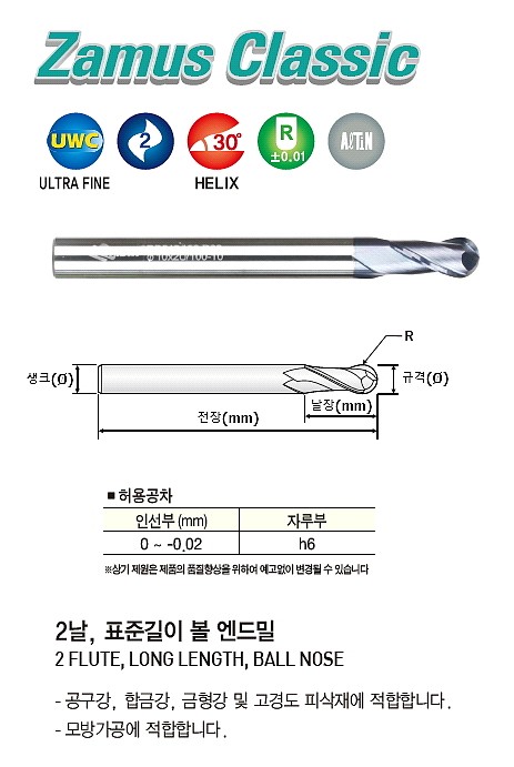 초경 2날 ALTiN 볼 엔드밀 (DB512)_상세페이지