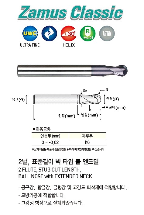 초경 2날 ALTiN 넥 볼 엔드밀 (DB502)_상세페이지