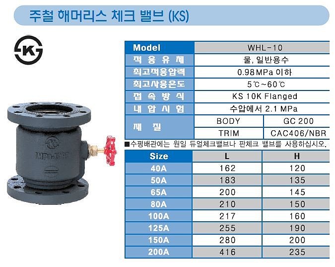 주철 해머리스 체크 밸브 ㉿_상세페이지