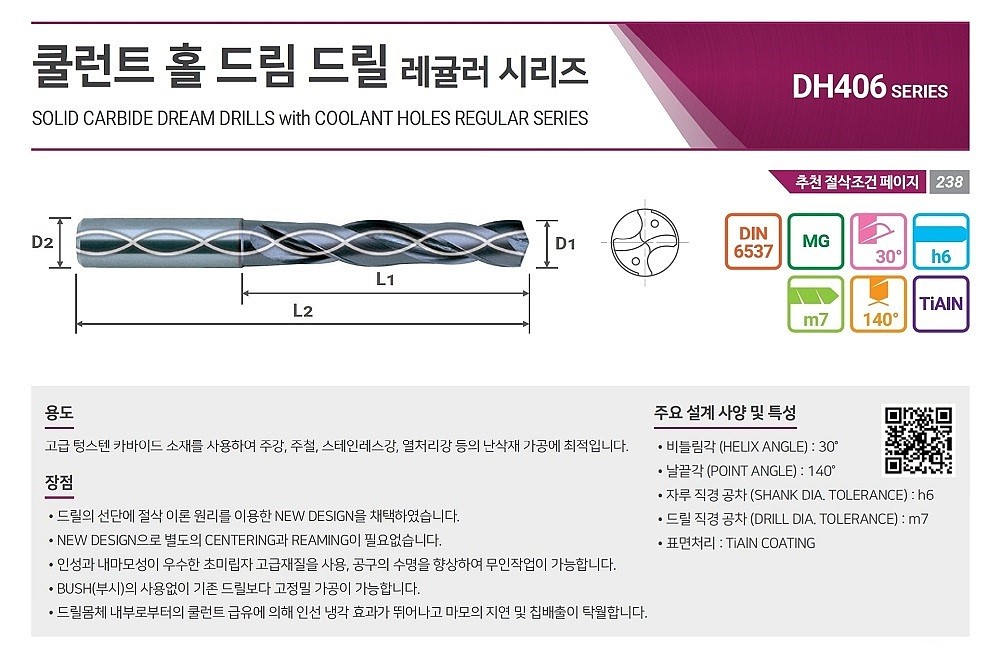 초경 TiALN REGULAR 쿨런트 홀 드림 드릴 (DH406 1.0 ~ 7.9)_상세페이지