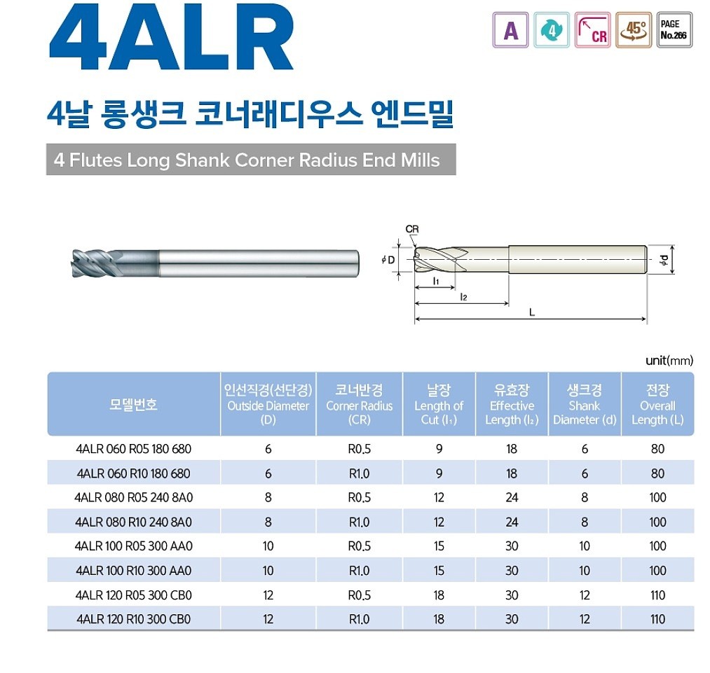 초경 4날 롱생크 코너 래디우스 엔드밀 (A-PRO)_상세페이지