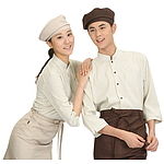 베이지 차이나카라 스판 칠부셔츠 조리복
