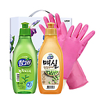 유기농 참그린300용기 매실300용기 고무장갑32cm 3종