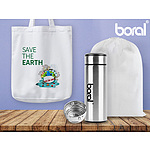 퓨어트윌에코백 화이트 Boral보랄스테인리스스틸텀블러380ml 부직포파우치 SET
