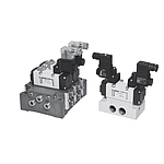 ISO 솔레노이드밸브 (SIV400 시리즈, 폭40mm, 3위치 Exhaust Center)스프링리턴, 외부파이롯트 구조, 푸쉬버튼식)