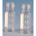 Vials, screw top, R.A.M. (9 mm thread), large opening, 12 x 32 mm volume 2 mL, clear glass vial (with graduated marking spot), pkg of × 100 ea