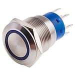 RS PRO Illuminated Latching Push Button Switch, Panel Mount, DPDT, 19.2mm Cutout, Blue LED, 250V ac, IP67