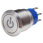 RS PRO Illuminated Latching Push Button Switch, Panel Mount, DPDT, 19mm Cutout, Yellow LED, 250V ac, IP67