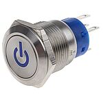 RS PRO Illuminated Latching Push Button Switch, Panel Mount, SPDT, 19mm Cutout, Blue LED, 250V ac, IP67
