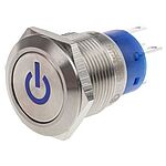 RS PRO Illuminated Latching Push Button Switch, Panel Mount, SPDT, 19mm Cutout, Blue LED, 250V ac, IP67