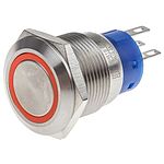 RS PRO Illuminated Momentary Push Button Switch, Panel Mount, DPDT, 19.2mm Cutout, Red LED, 250V ac, IP67