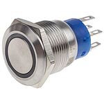 RS PRO Illuminated Momentary Push Button Switch, Panel Mount, DPDT, 19.2mm Cutout, White LED, 250V ac, IP67