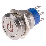 RS PRO Illuminated Momentary Push Button Switch, Panel Mount, DPDT, 19mm Cutout, Red LED, 250V ac, IP67
