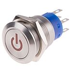 RS PRO Illuminated Momentary Push Button Switch, Panel Mount, DPDT, 19mm Cutout, Red LED, 250V ac, IP67
