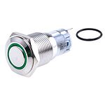 RS PRO Illuminated Momentary Push Button Switch, Panel Mount, SPDT, 16mm Cutout, Green LED, 250V ac, IP65, IP67
