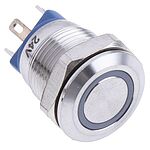 RS PRO Illuminated Momentary Push Button Switch, Panel Mount, SPST, 12mm Cutout, Green LED, 24V ac/dc, IP65, IP67