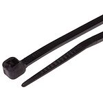 RS PRO Cable Tie, Heat Stabilised, 265mm x 3.6 mm, Black Nylon, Pk-100