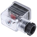 RS PRO 2P+E DIN 43650 B, Female Solenoid Valve Connector with Indicator Light, 24 V dc Voltage