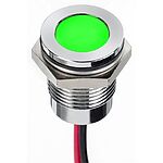 RS PRO Green Panel Mount Indicator, 1.8 → 3.3V dc, 14mm Mounting Hole Size, Lead Wires Termination, IP67