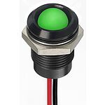 RS PRO Green Panel Mount Indicator, 12V dc, 14mm Mounting Hole Size, Lead Wires Termination, IP67