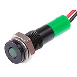 RS PRO Green Panel Mount Indicator, 12V dc, 6mm Mounting Hole Size, Lead Wires Termination, IP67