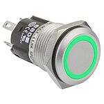 EAO 82 Series Illuminated Momentary Push Button Switch, Panel Mount, SPDT, 16mm Cutout, Green LED, 240V, IP65, IP67