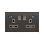 Black 2 Gang Plug Socket, 2 Poles, 13A, BS, Indoor Use (2CLA643729N1501)