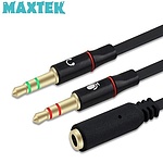 3.5 스테레오 to 3.5 스테레오 F/M2 변환케이블, 마이크.스피커 → 이어폰 Y형 포트변환, MT136 (블랙/0.15m)