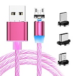 3 in 1 LED 자석 고속 충전 케이블 핸드폰 C타입 5핀 8 ( 1M 핑크)
