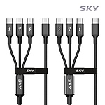 Type-C to 3in1 60W 고속 충전케이블, SKY-C2C3-3IN1-1.2M-2 (블랙/1.2m) (1set-2개)