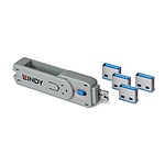 포트 잠금장치, 스윙형 USB 락, LINDY-40452 (블루/보안키1개+커넥터4개)